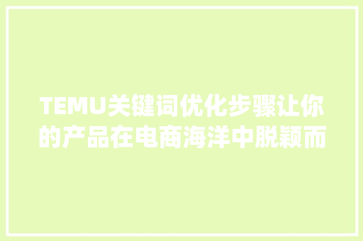 TEMU关键词优化步骤让你的产品在电商海洋中脱颖而出_temu如何优化关键词