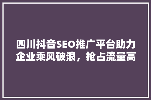 四川抖音SEO推广平台助力企业乘风破浪，抢占流量高地