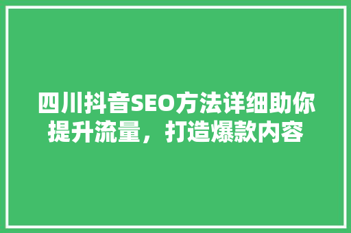 四川抖音SEO方法详细助你提升流量，打造爆款内容
