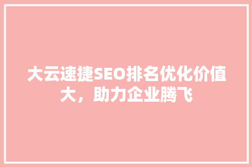 大云速捷SEO排名优化价值大，助力企业腾飞