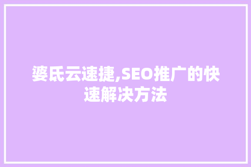 婆氐云速捷,SEO推广的快速解决方法