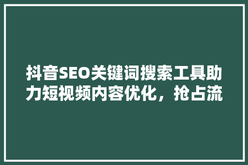 抖音SEO关键词搜索工具助力短视频内容优化，抢占流量高地