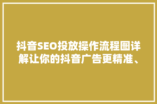 抖音SEO投放操作流程图详解让你的抖音广告更精准、高效