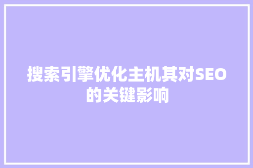 搜索引擎优化主机其对SEO的关键影响