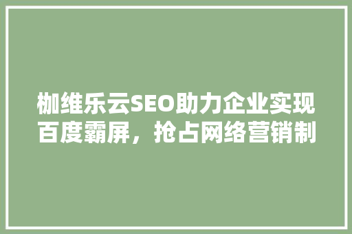 枷维乐云SEO助力企业实现百度霸屏，抢占网络营销制高点
