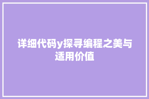 详细代码y探寻编程之美与适用价值