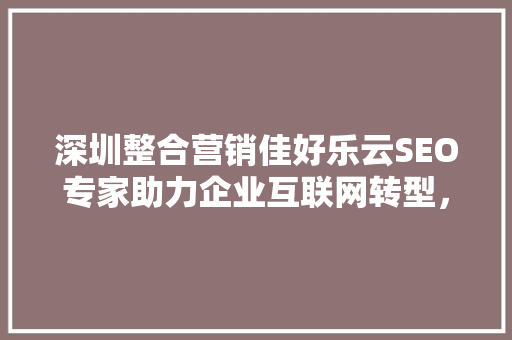 深圳整合营销佳好乐云SEO专家助力企业互联网转型，领跑市场