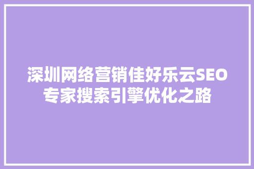 深圳网络营销佳好乐云SEO专家搜索引擎优化之路