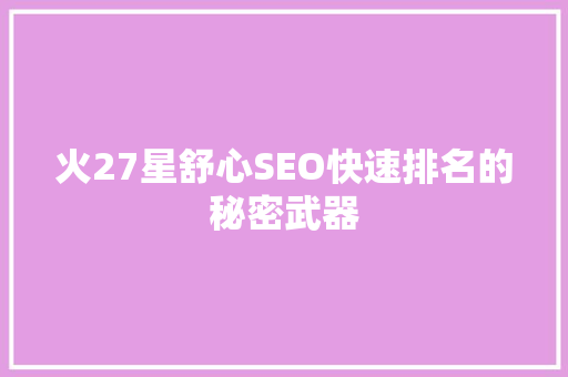 火27星舒心SEO快速排名的秘密武器