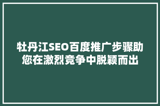 牡丹江SEO百度推广步骤助您在激烈竞争中脱颖而出