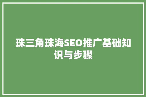 珠三角珠海SEO推广基础知识与步骤