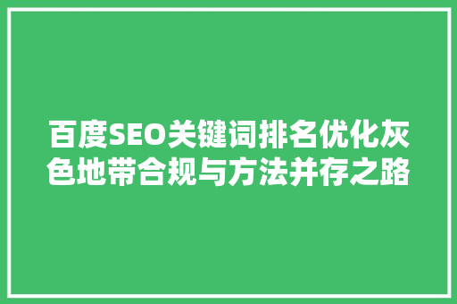 百度SEO关键词排名优化灰色地带合规与方法并存之路