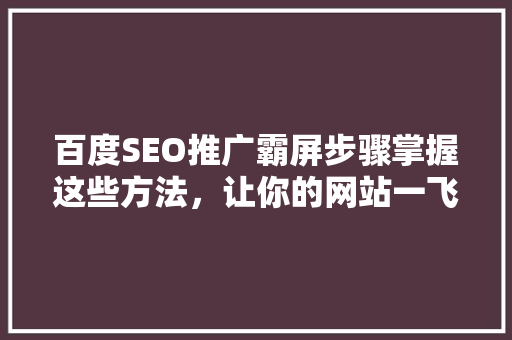 百度SEO推广霸屏步骤掌握这些方法，让你的网站一飞冲天