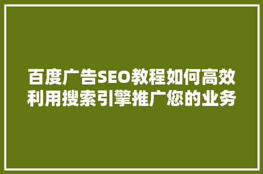 百度广告SEO教程如何高效利用搜索引擎推广您的业务