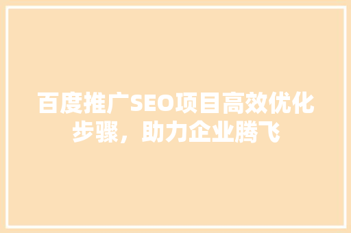 百度推广SEO项目高效优化步骤，助力企业腾飞