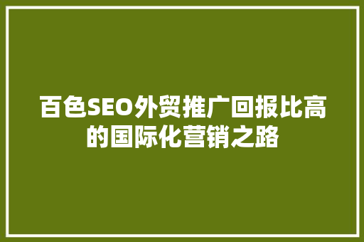 百色SEO外贸推广回报比高的国际化营销之路