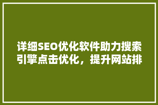 详细SEO优化软件助力搜索引擎点击优化，提升网站排名