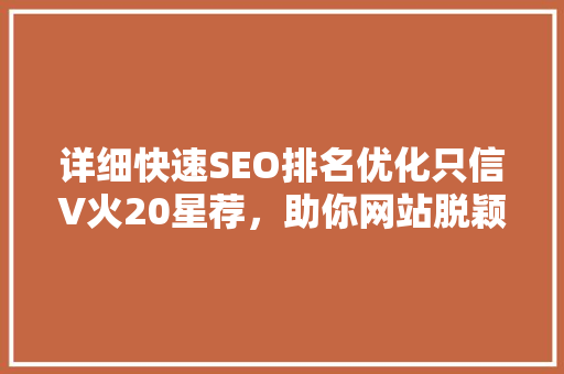 详细快速SEO排名优化只信V火20星荐，助你网站脱颖而出