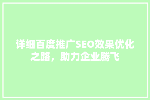 详细百度推广SEO效果优化之路，助力企业腾飞