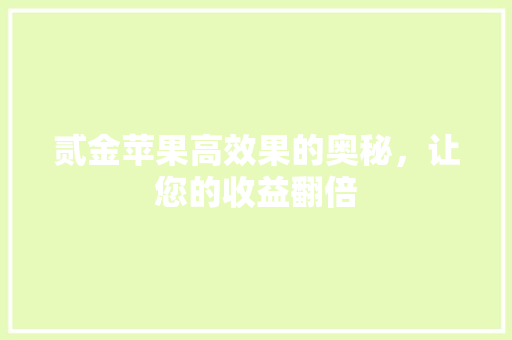 贰金苹果高效果的奥秘，让您的收益翻倍