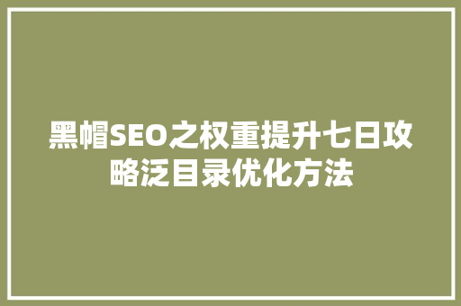 黑帽SEO之权重提升七日攻略泛目录优化方法