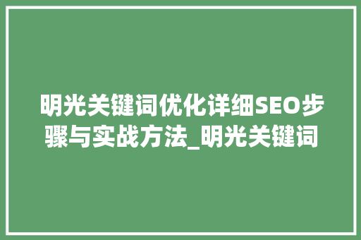 明光关键词优化详细SEO步骤与实战方法_明光关键词优化怎么选择