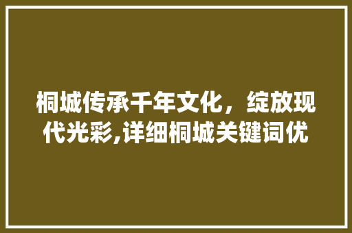 桐城传承千年文化，绽放现代光彩,详细桐城关键词优化之路_桐城网站关键词优化