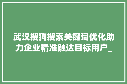 武汉搜狗搜索关键词优化助力企业精准触达目标用户_武汉搜狗搜索关键词优化