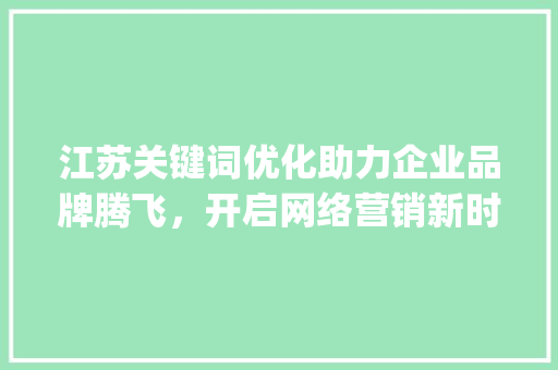 江苏关键词优化助力企业品牌腾飞，开启网络营销新时代_江苏关键词优化效果