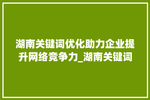 湖南关键词优化助力企业提升网络竞争力_湖南关键词优化效果