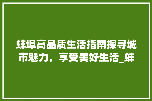 蚌埠高品质生活指南探寻城市魅力，享受美好生活_蚌埠高品质关键词优化