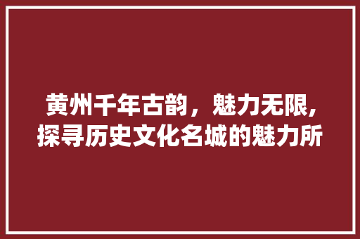 黄州千年古韵，魅力无限,探寻历史文化名城的魅力所在_黄州关键词优化网址
