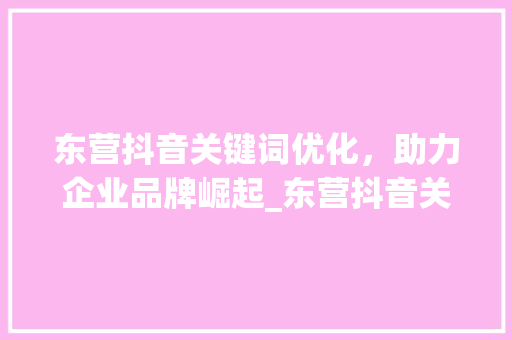 东营抖音关键词优化，助力企业品牌崛起_东营抖音关键词优化排名