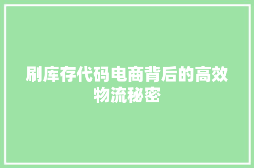 刷库存代码电商背后的高效物流秘密
