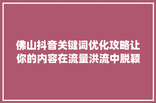 佛山抖音关键词优化攻略让你的内容在流量洪流中脱颖而出_佛山抖音关键词优化方法