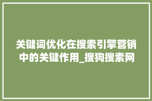 关键词优化在搜索引擎营销中的关键作用_搜狗搜索网关键词优化