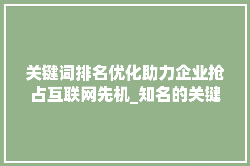 关键词排名优化助力企业抢占互联网先机_知名的关键词排名优化