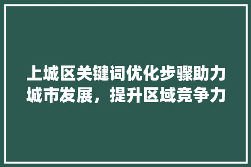 上城区关键词优化步骤助力城市发展，提升区域竞争力_上城区关键词优化方法