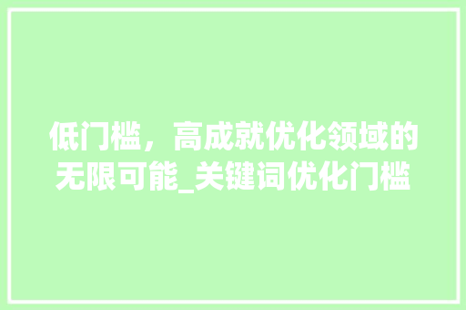 低门槛，高成就优化领域的无限可能_关键词优化门槛低