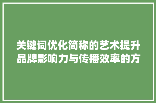 关键词优化简称的艺术提升品牌影响力与传播效率的方法_关键词优化简称