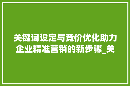 关键词设定与竞价优化助力企业精准营销的新步骤_关键词设定及竞价优化