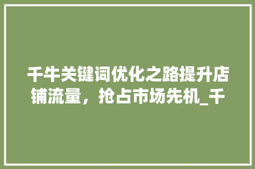 千牛关键词优化之路提升店铺流量，抢占市场先机_千牛如何优化关键词