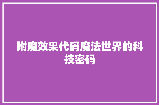 附魔效果代码魔法世界的科技密码