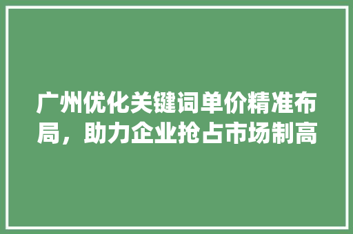 广州优化关键词单价精准布局，助力企业抢占市场制高点_广州优化关键词单价