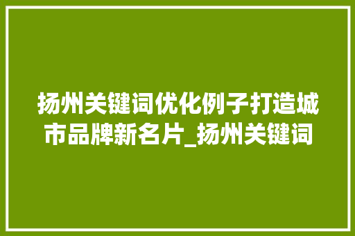 扬州关键词优化例子打造城市品牌新名片_扬州关键词优化例子