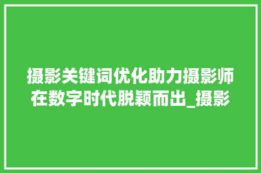 摄影关键词优化助力摄影师在数字时代脱颖而出_摄影关键词优化例子