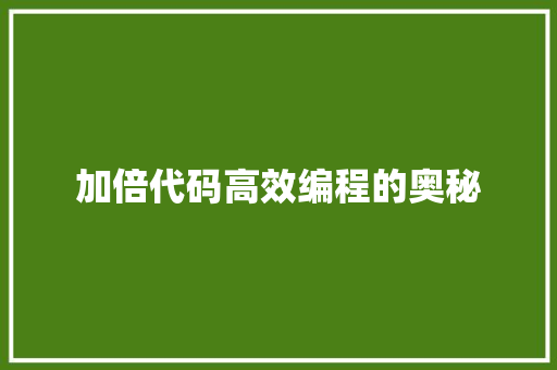 加倍代码高效编程的奥秘