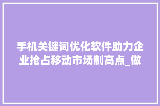 手机关键词优化软件助力企业抢占移动市场制高点_做手机关键词优化软件