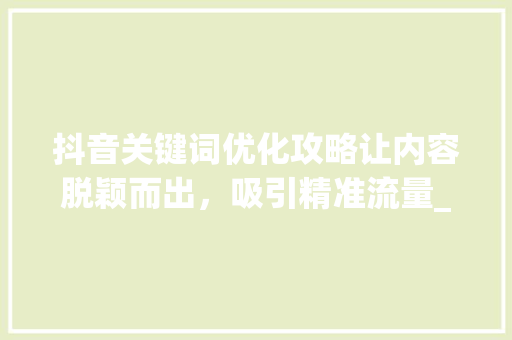 抖音关键词优化攻略让内容脱颖而出，吸引精准流量_抖音关键词优化如何操作