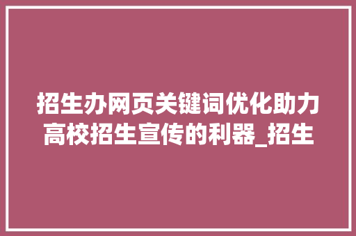 招生办网页关键词优化助力高校招生宣传的利器_招生办网页关键词优化